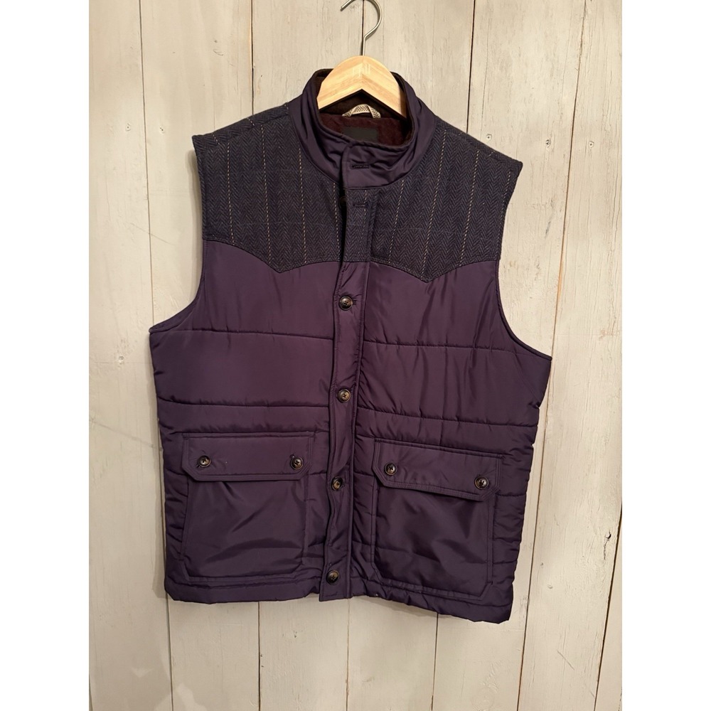 Ted Baker Puffer Quilted Gilet‎ Vest Full Zip Button Western Navy Blue Sz-6(XL)
